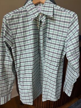 Brooks Brothers Green and Navy Plaid Button-Down Shirt